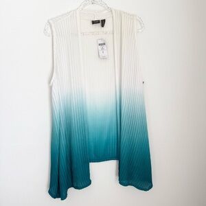 Chico’s Travelers Open Front Sleeveless Cardigan Sz XL Knit Ombre White Blue
